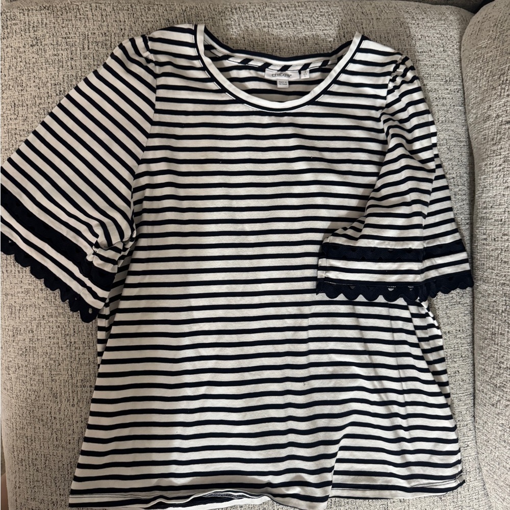 Chico's Navy Blue and White Striped Blouse